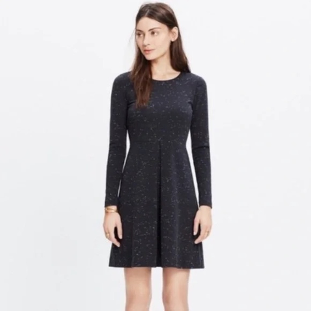 ⭕️PRICE FIRM Madewell Navy Long Sleeve Dress with Speckled Design Size 2 - Picture 2 of 7